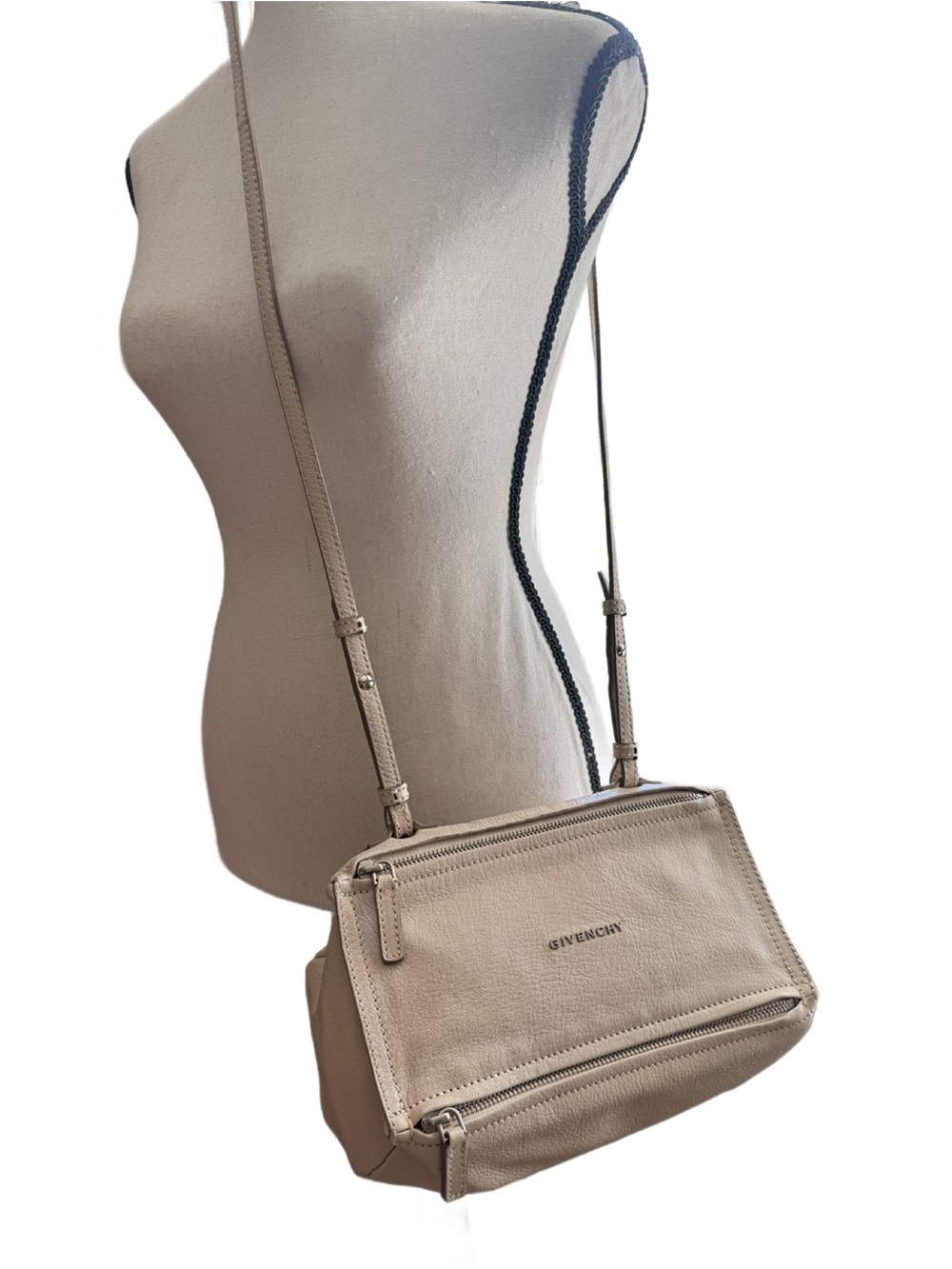 Givenchy Mini Pandora Leather Crossbody Nude Blush Goatskin Silver Hardware